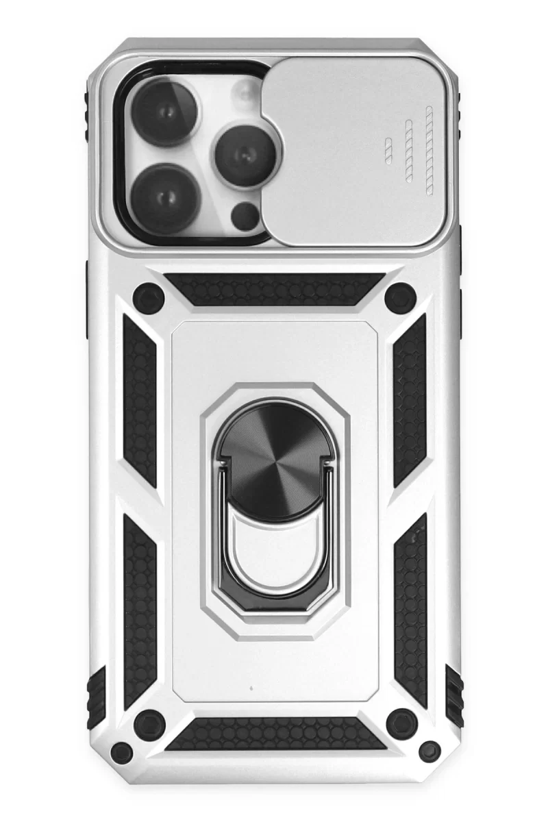 Newface Apple iPhone 14 Pro Kılıf Pars Lens Yüzüklü Silikon - Gümüş