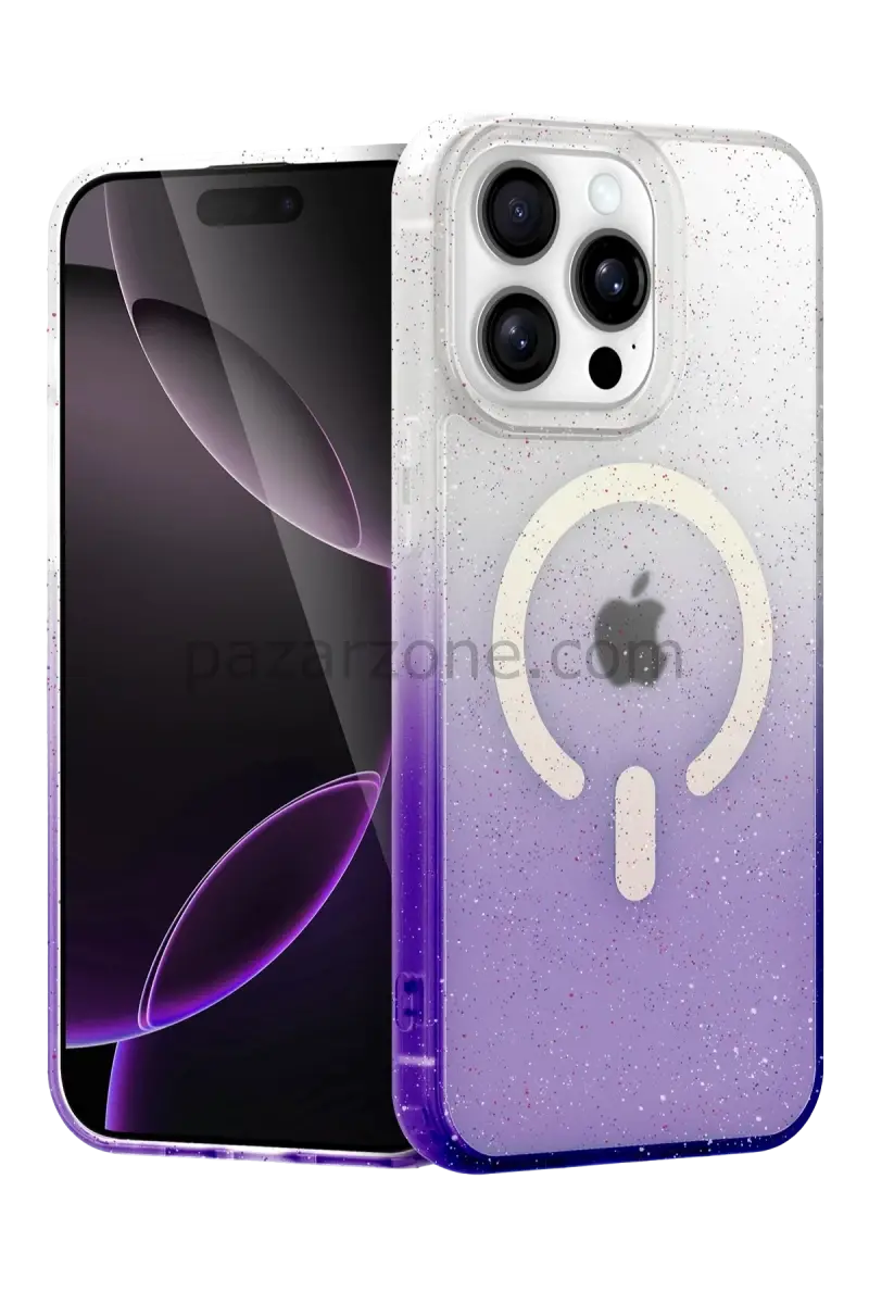 Newface Apple iPhone 15 Pro Max Pummel Shiny Magsafe Kapak - Mor