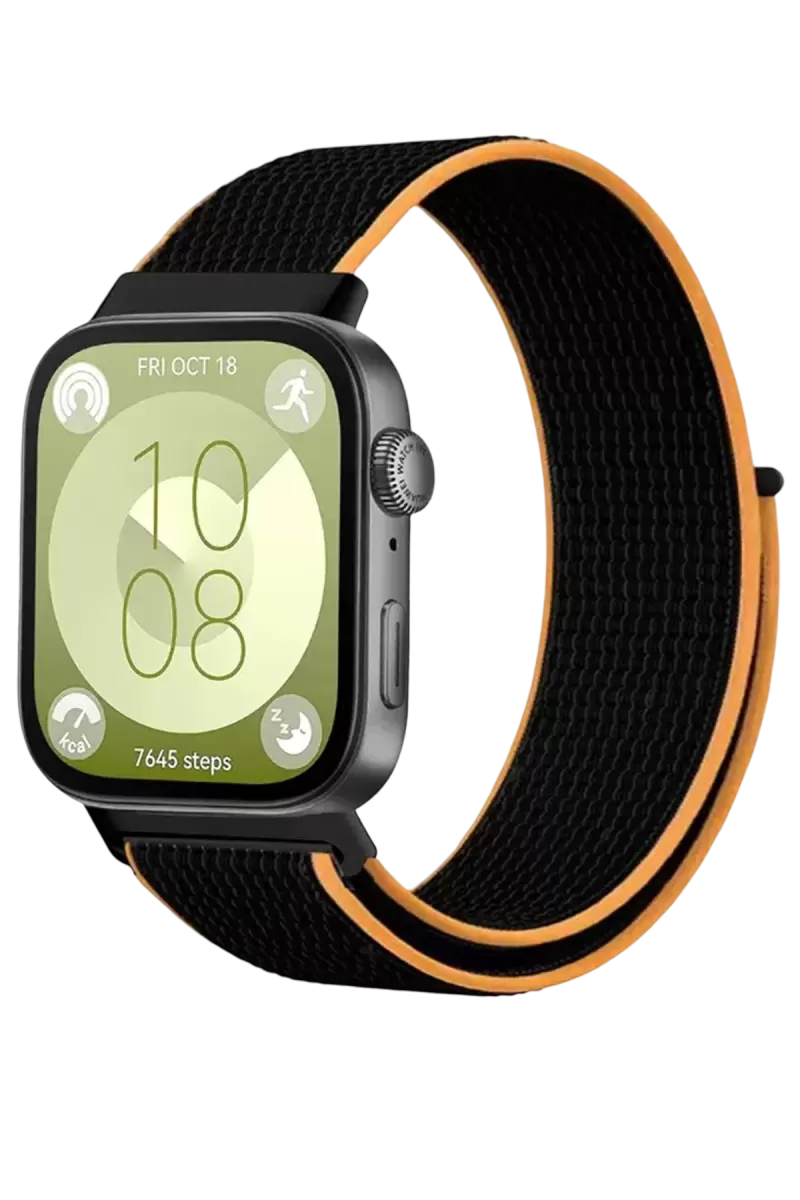 Newface Huawei Fit 4 Hasırlı Cırtcırtlı Kordon - Siyah-Turuncu