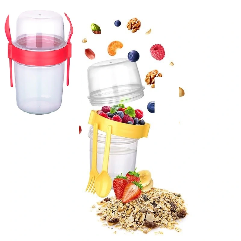 Çift Hazneli - Çatal Kaşıklı Portatif Müsli -atıştırmalık Kabı 1100 Ml