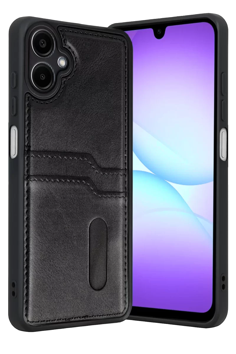 Newface Samsung Galaxy A07 4G Sara Kartvizitli Deri Kılıf - Siyah
