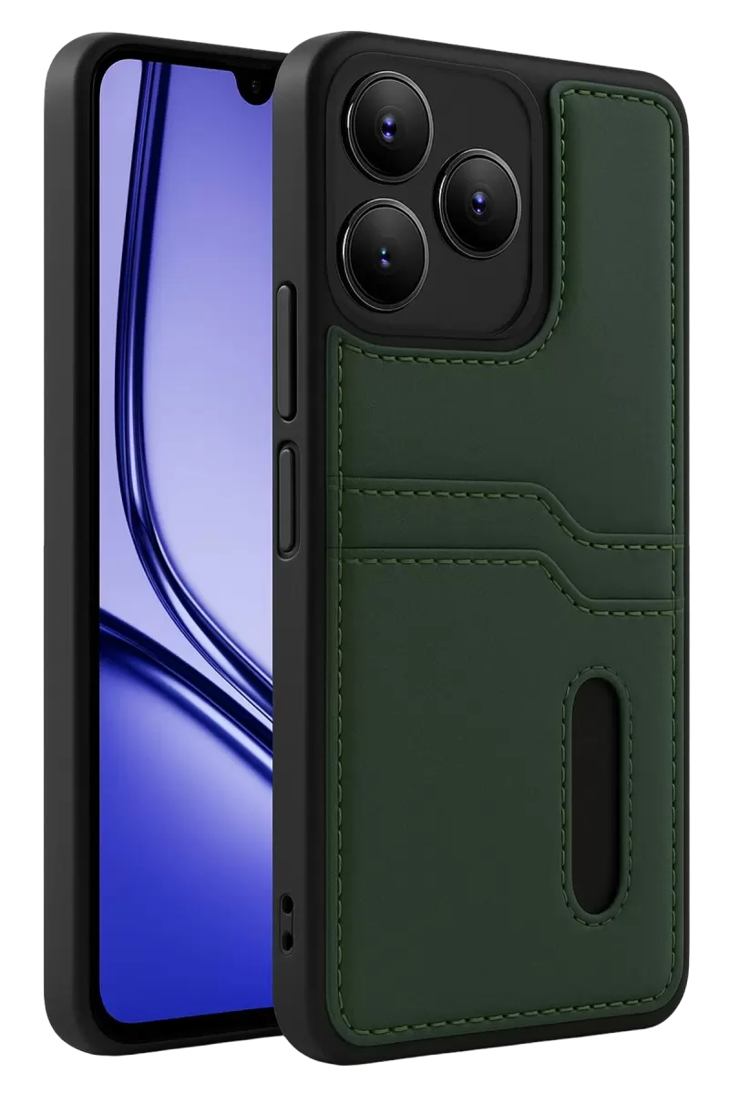 Newface Realme Note 50 4G Kılıf Sara Kartvizitli Deri Kılıf - Koyu Yeşil