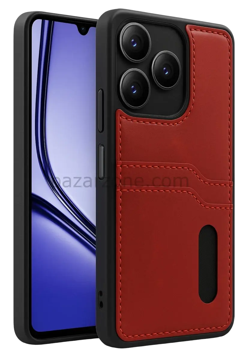 Newface Realme Note 50 4G Kılıf Sara Kartvizitli Deri Kılıf - Kırmızı
