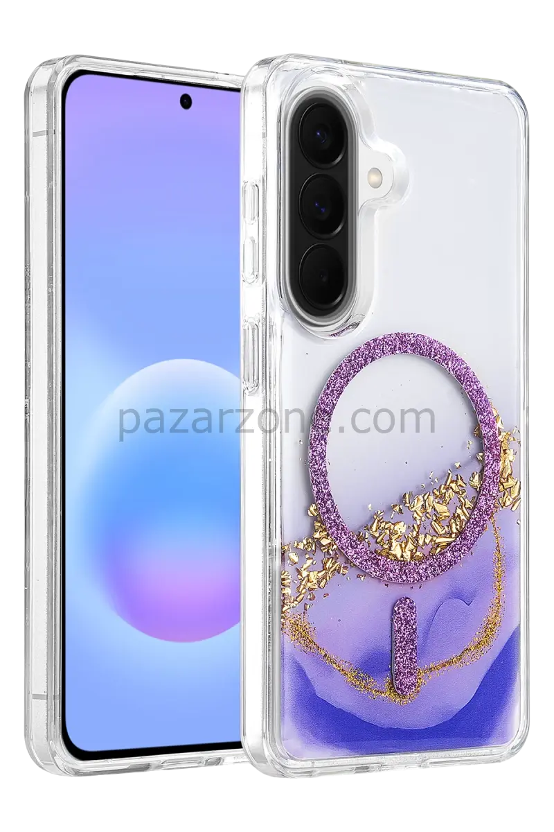 Onegif Samsung Galaxy A37 5G Lotus Simli Magsafe Kapak - Mor