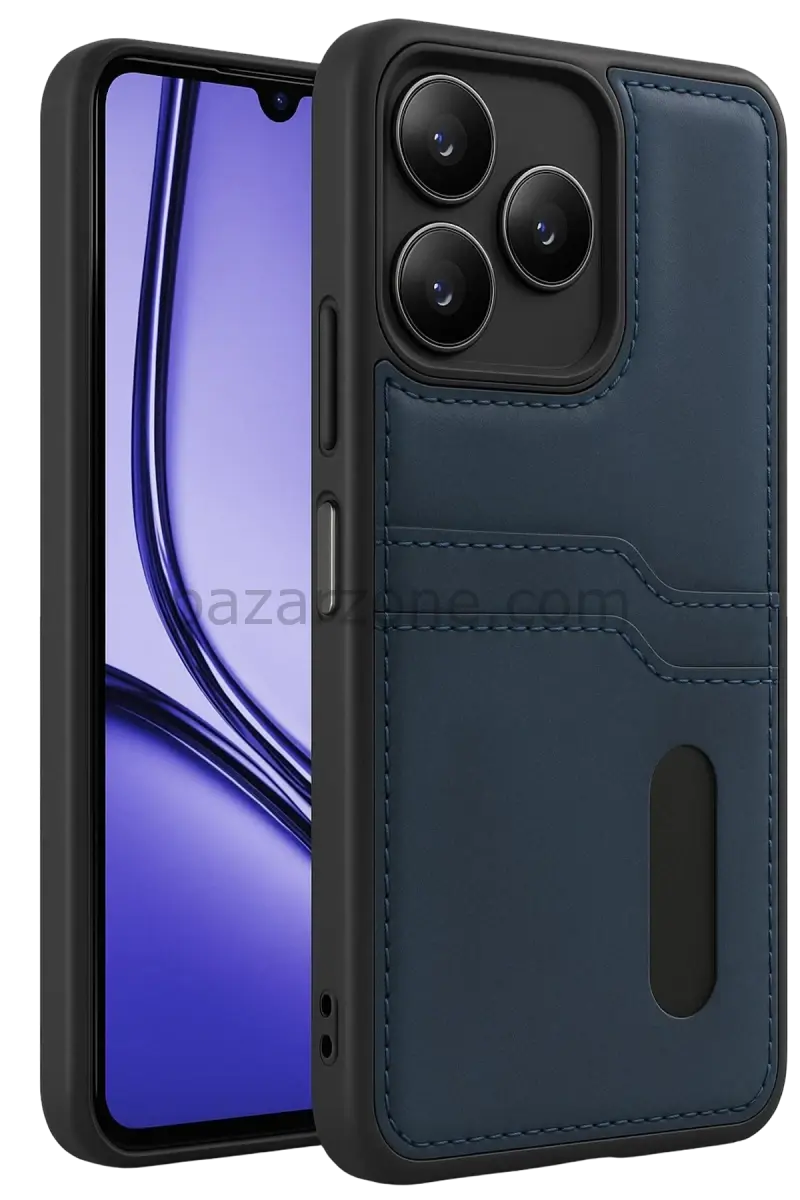 Newface Realme Note 50 4G Kılıf Sara Kartvizitli Deri Kılıf - Lacivert