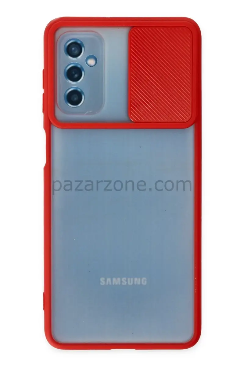 Newface Samsung Galaxy M52 5G Kılıf Palm Buzlu Kamera Sürgülü Silikon - Kırmızı