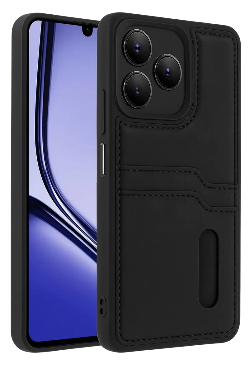Newface Realme Note 50 4G Kılıf Sara Kartvizitli Deri Kılıf - Siyah