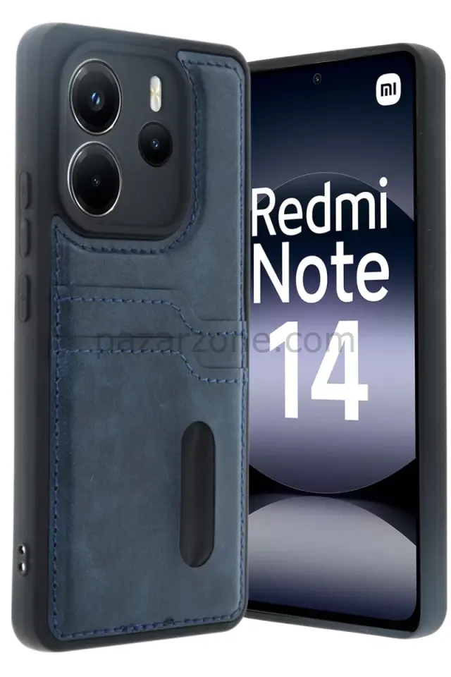 Newface Xiaomi Redmi Note 14 4G Kılıf Sara Kartvizitli Deri Kılıf - Lacivert
