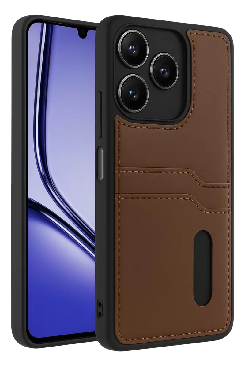 Newface Realme Note 50 4G Kılıf Sara Kartvizitli Deri Kılıf - Taba