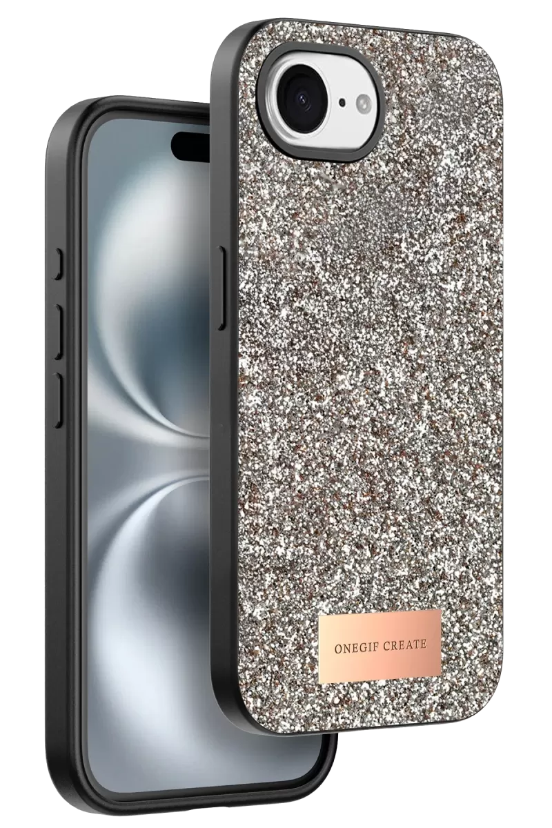 Onegif Apple iPhone 16E Bright Simli Kapak - Çöl Titanyum