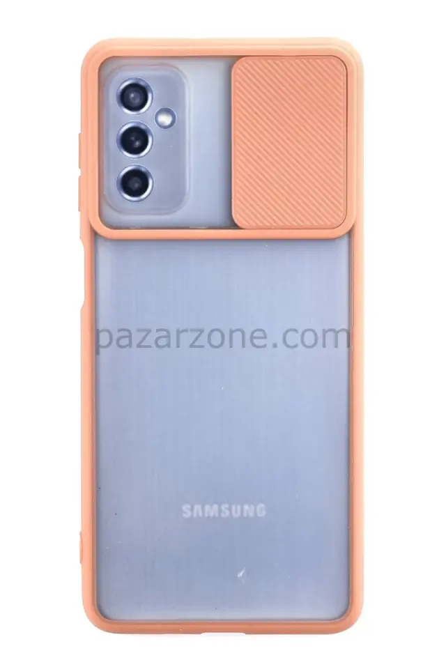 Newface Samsung Galaxy M52 5G Kılıf Palm Buzlu Kamera Sürgülü Silikon - Pembe