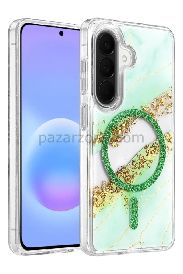 Onegif Samsung Galaxy A37 5G Lotus Simli Magsafe Kapak - Yeşil