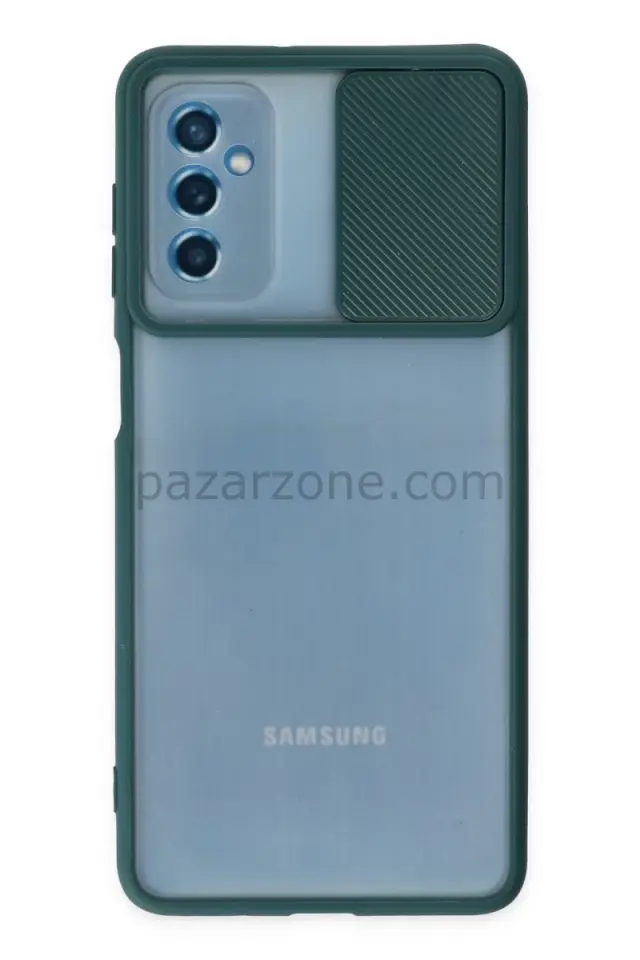 Newface Samsung Galaxy M52 5G Kılıf Palm Buzlu Kamera Sürgülü Silikon - Yeşil