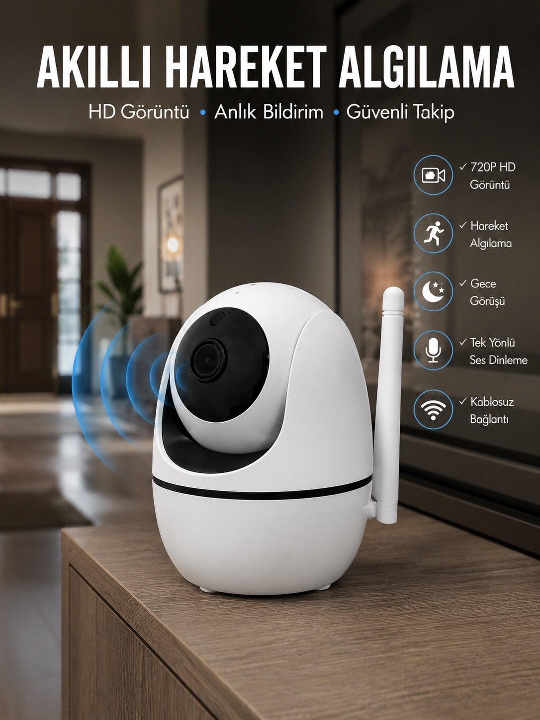Anlık Bildirimli Hareket Sensörlü Full HD Kamera Yeni Nesil