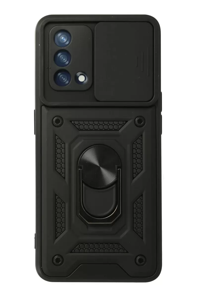 Newface Oppo A74 4G Kılıf Pars Lens Yüzüklü Silikon - Siyah