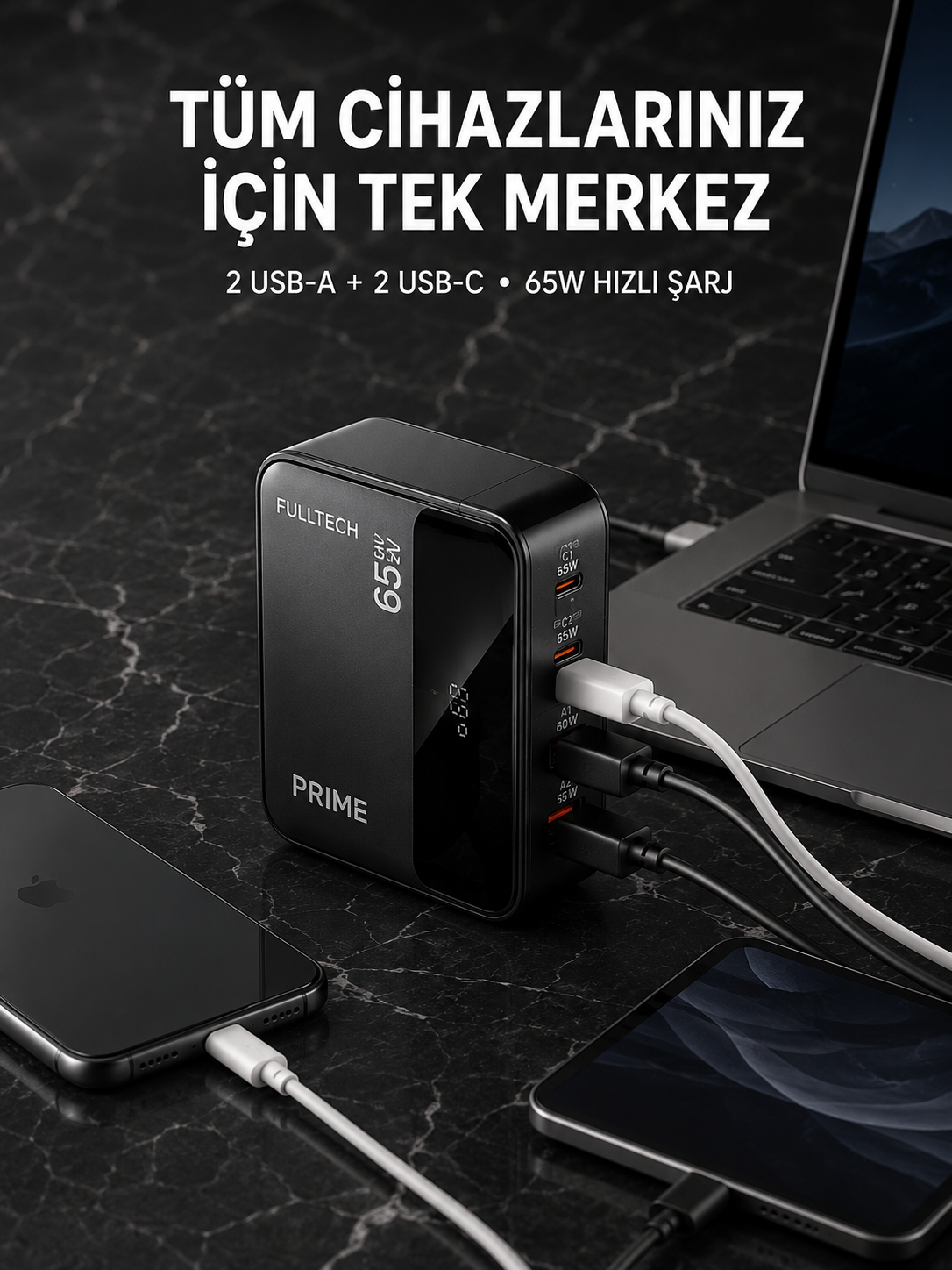 4 Portlu GaN Masaüstü Hızlı Şarj İstasyonu