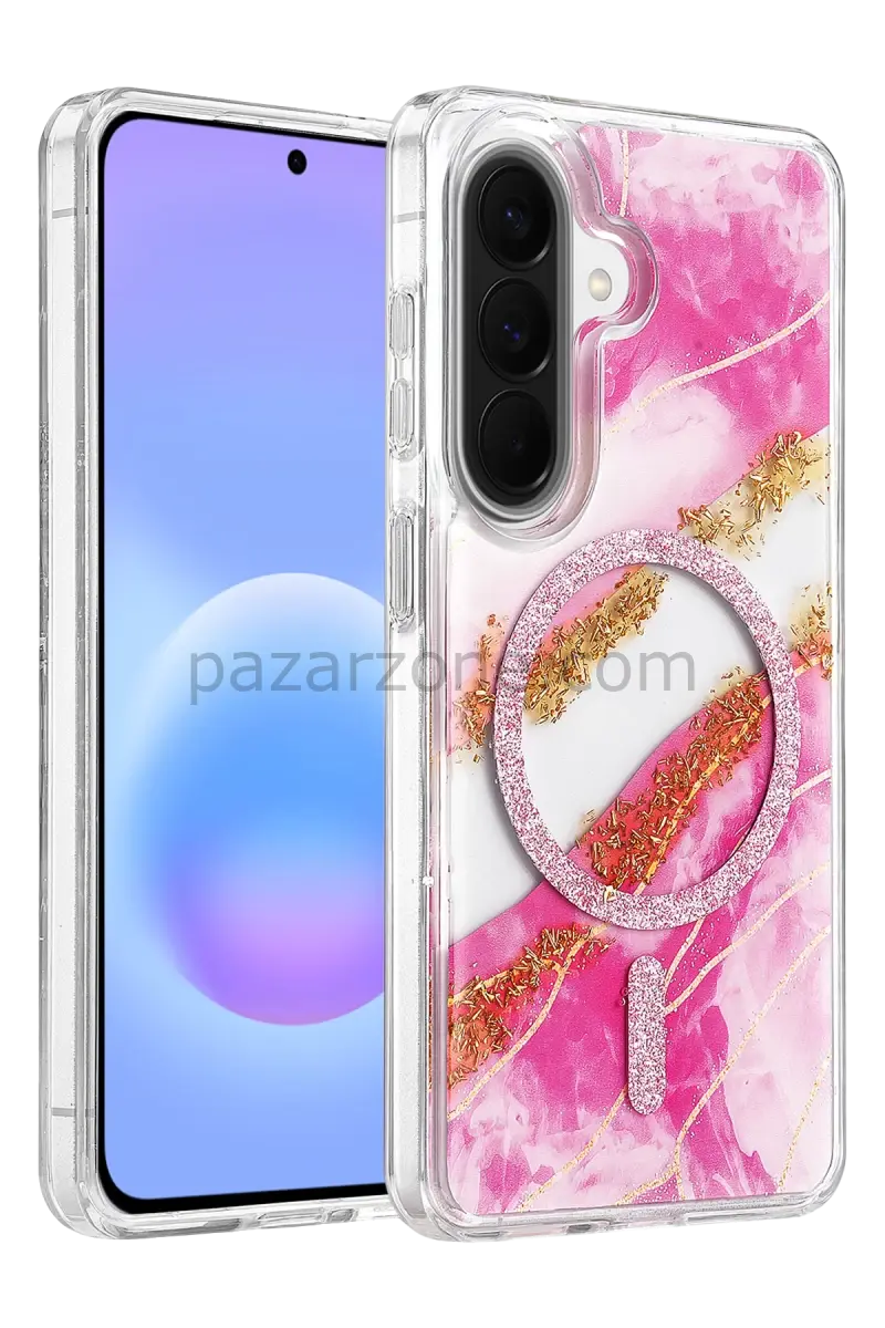 Onegif Samsung Galaxy A56 Lotus Simli Magsafe Kapak - Pembe