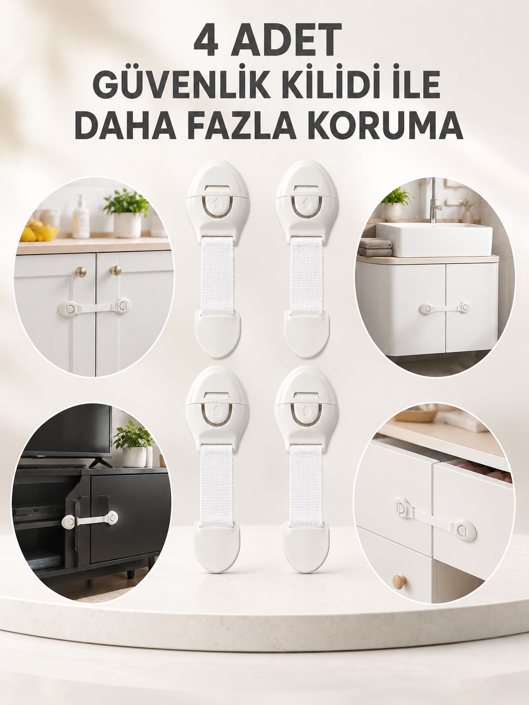 4'lü Esnek Kayışlı Çocuk Güvenlik Kilidi Pratik ve Güvenli Kullanım