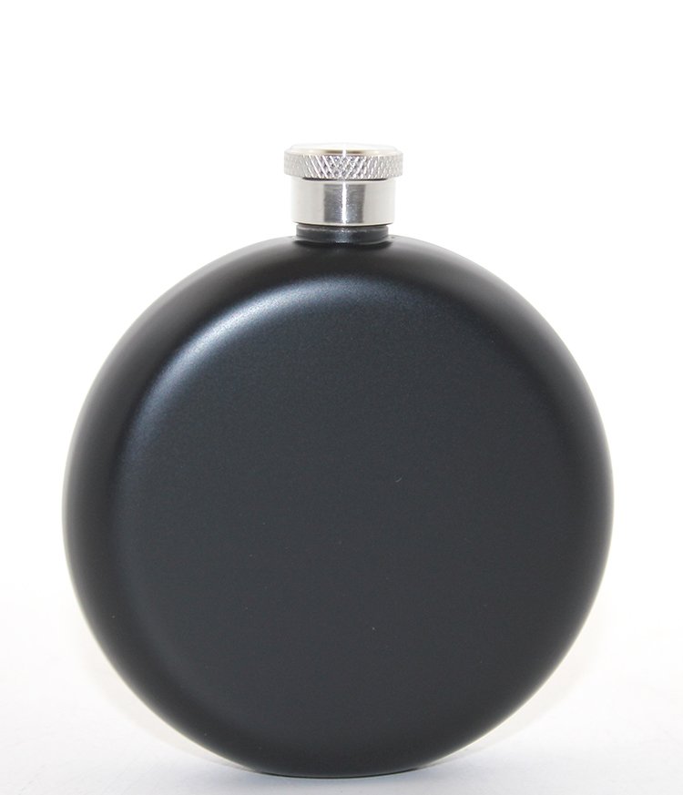 Paslanmaz Çelik Yuvarlak 5 Oz Tekli Matara Siyah Renk
