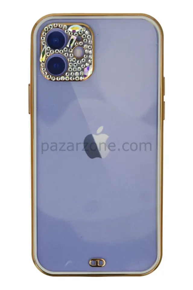 Newface Apple iPhone 12 Kılıf Liva Taşlı Silikon - Beyaz