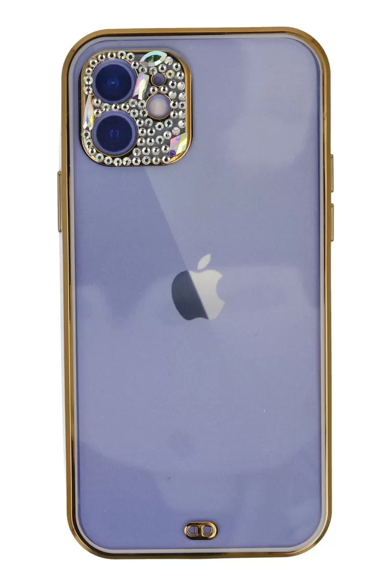 Newface Apple iPhone 12 Kılıf Liva Taşlı Silikon - Mor