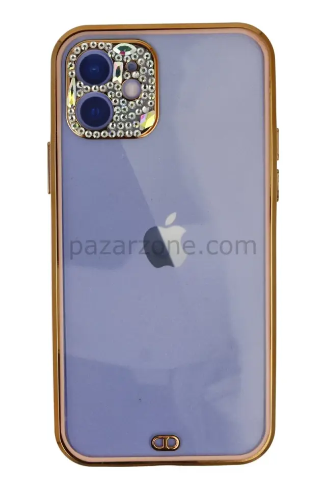 Newface Apple iPhone 12 Kılıf Liva Taşlı Silikon - Pembe