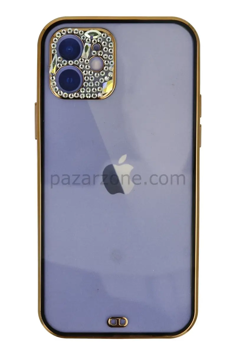 Newface Apple iPhone 12 Kılıf Liva Taşlı Silikon - Siyah