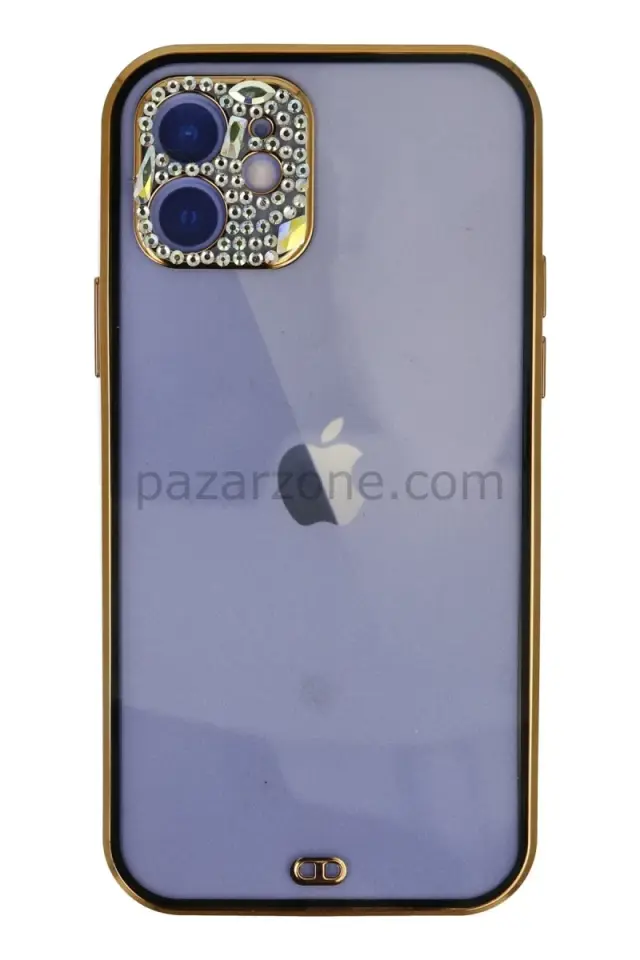 Newface Apple iPhone 12 Kılıf Liva Taşlı Silikon - Siyah