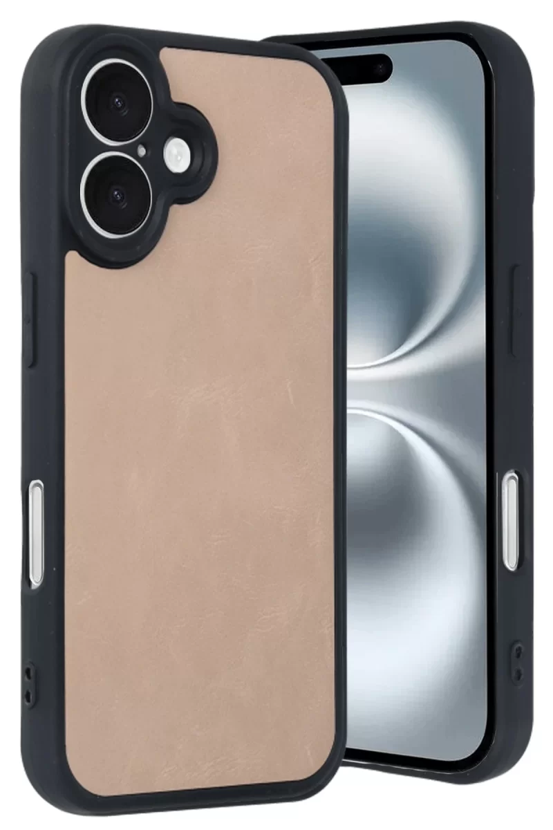 Newface Apple iPhone 16 Kılıf Aras Deri Kapak - Pudra