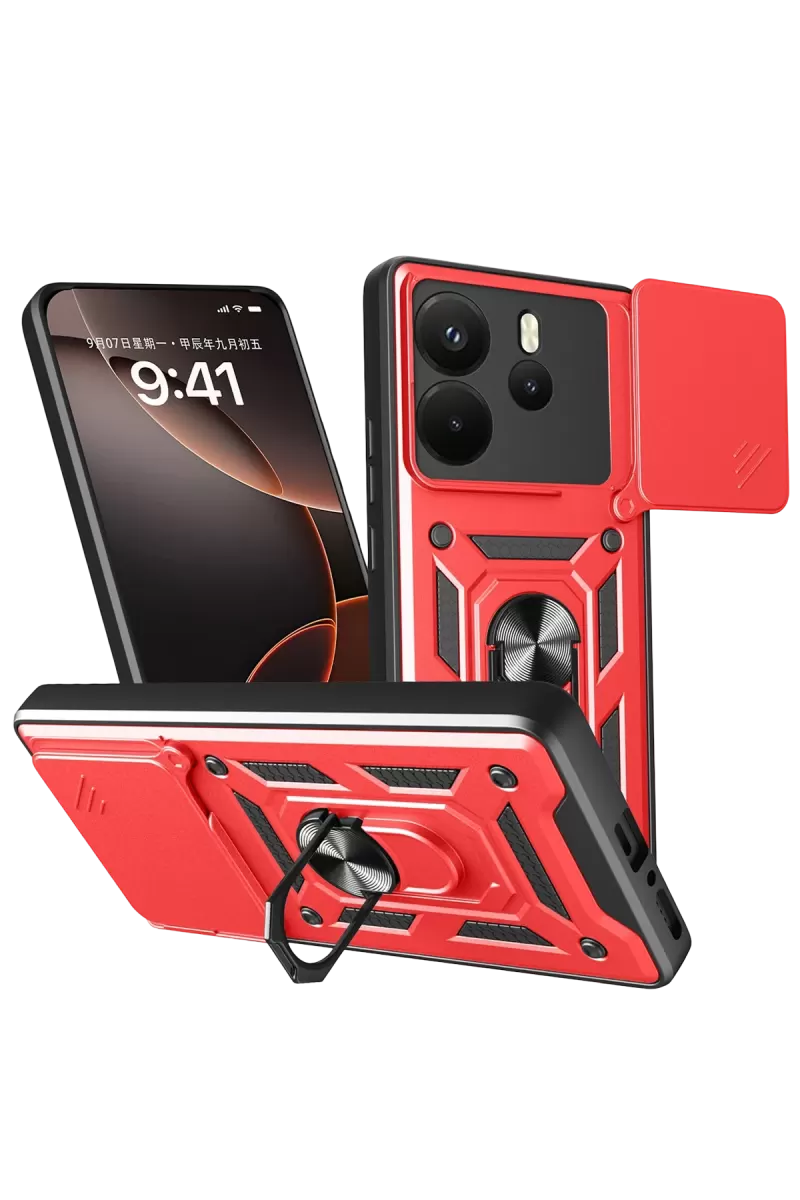 Newface Xiaomi Redmi Note 14 4G Pars Lens Yüzüklü Silikon - Kırmızı
