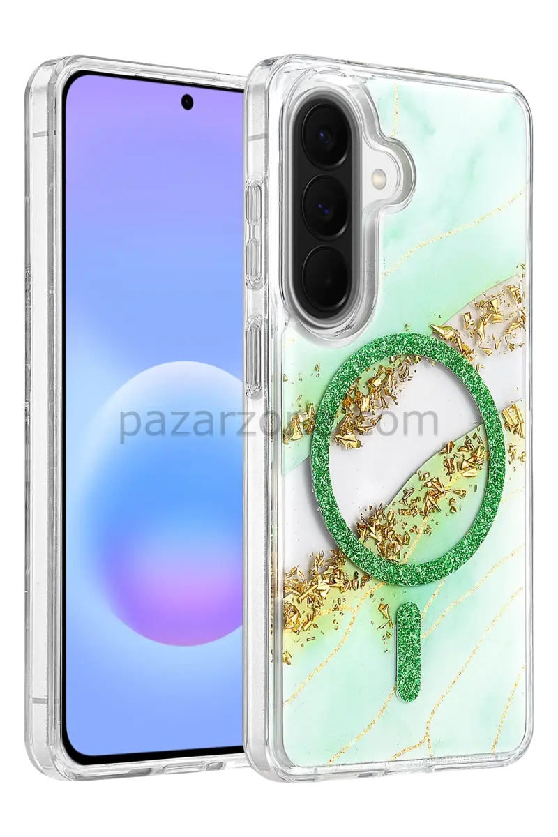 Onegif Samsung Galaxy A57 5G Lotus Simli Magsafe Kapak - Yeşil