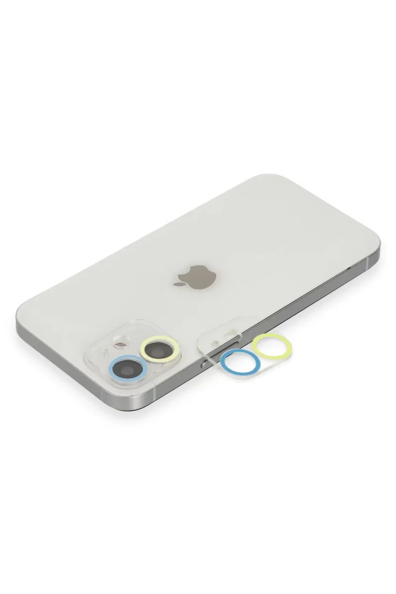 Newface Apple iPhone 12 Mini Renkli Kamera Lens Koruma Cam - Sarı-Mavi