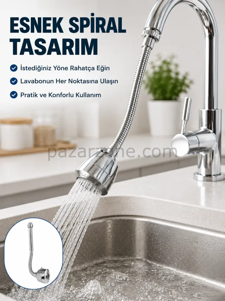 Çok Fonksiyonlu Musluk Uzatma Aparatı 360° Hareketli Krom Musluk Başlığı