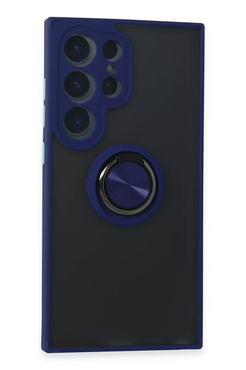 Newface Samsung Galaxy S24 Ultra Kılıf Montreal Yüzüklü Silikon Kapak - Lacivert