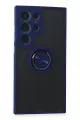 Newface Samsung Galaxy S24 Ultra Kılıf Montreal Yüzüklü Silikon Kapak - Lacivert