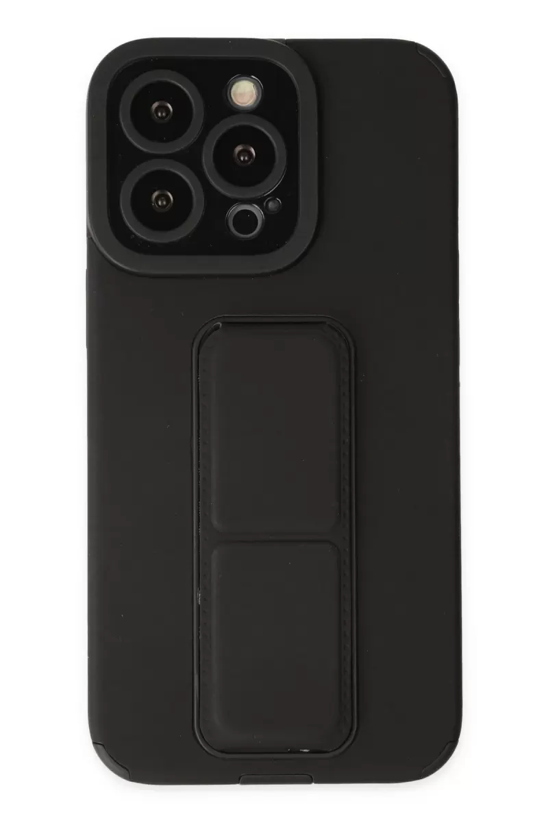 Newface Apple iPhone 13 Pro Kılıf Mega Standlı Silikon - Siyah