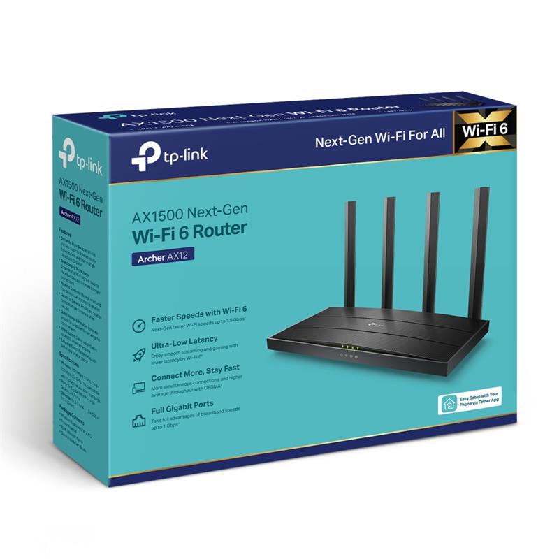 TP-LINK ARCHER AX12 AX1500 WI-FI6 4 PORT GIGABIT 2.4/5GHZ DUAL BAND ROUTER