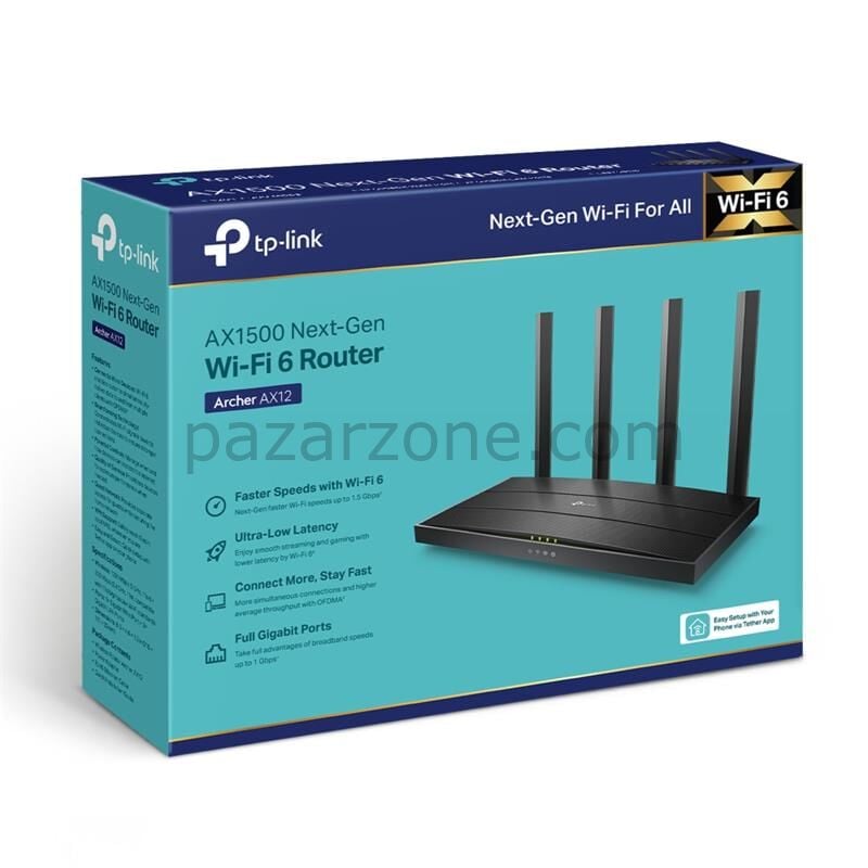 TP-LINK ARCHER AX12 AX1500 WI-FI6 4 PORT GIGABIT 2.4/5GHZ DUAL BAND ROUTER