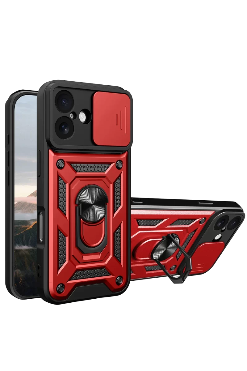 Newface Apple iPhone 17 Pars Lens Yüzüklü Silikon - Kırmızı