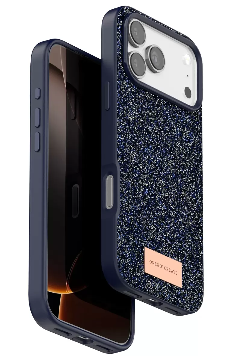 Onegif Apple iPhone 17 Pro Bright Simli Kapak - Mavi