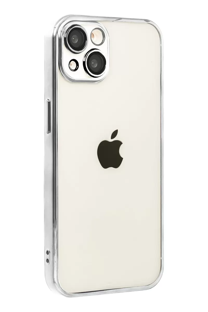 Newface Apple iPhone 15 Razer Lensli Silikon - Gümüş