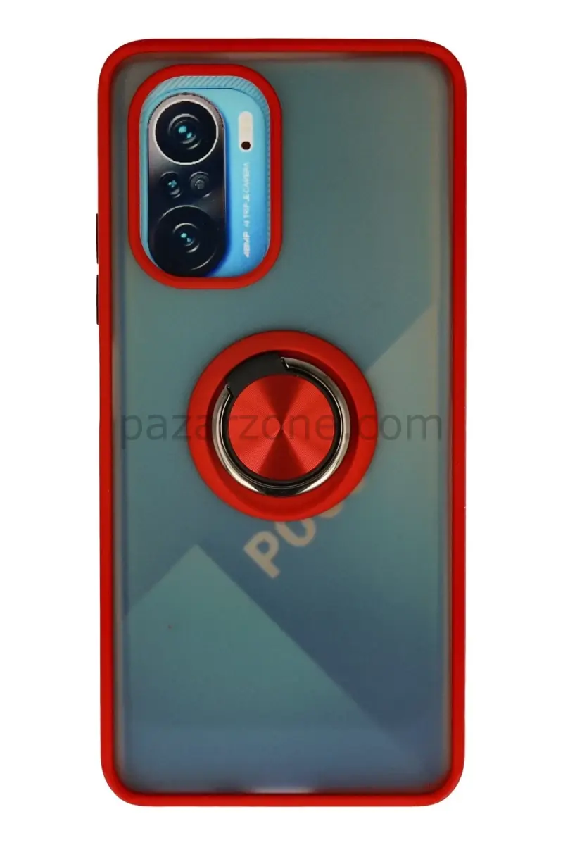 Newface Xiaomi Redmi K40 Kılıf Montreal Yüzüklü Silikon Kapak - Kırmızı