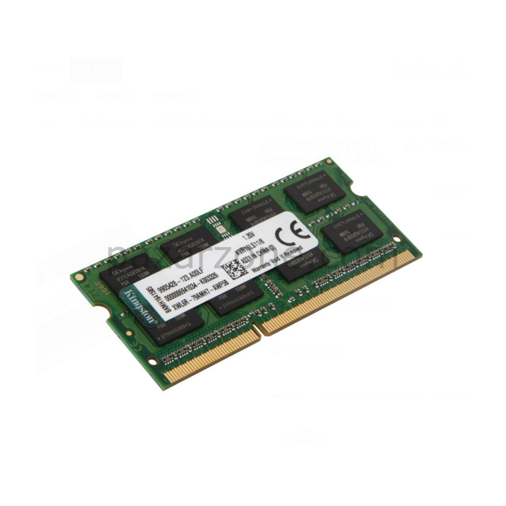 KINGSTON KVR16LS11/8, 8Gb, 1600Mhz, DDR3, Sodimm Notebook RAM, 1,35V, CL11
