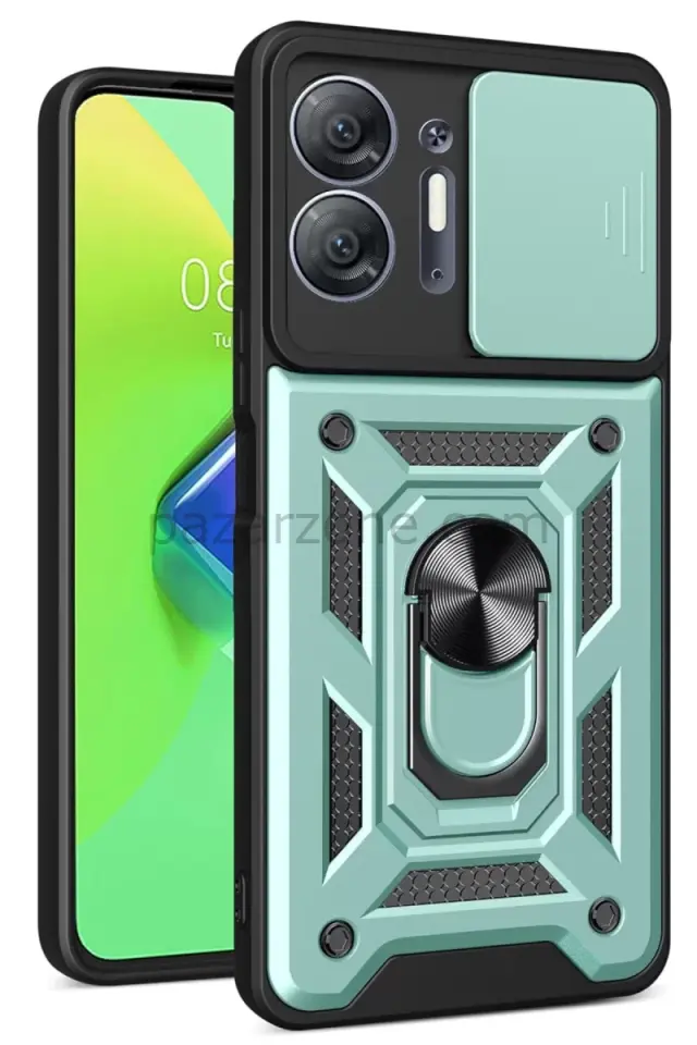 Newface İnfinix Hot 30 5G Kılıf Pars Lens Yüzüklü Silikon - Yeşil