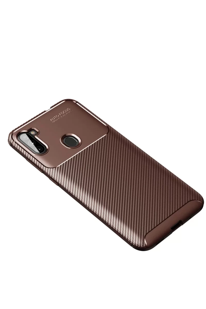 Newface Samsung Galaxy A11 Kılıf Auto Focus Karbon Kapak - Kahverengi