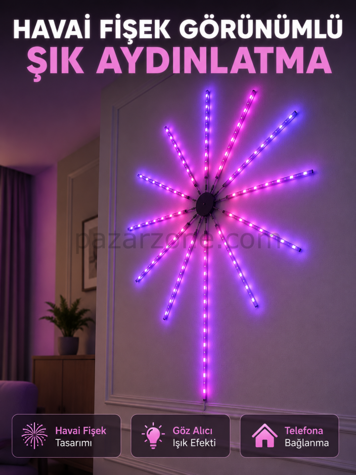 Dekoratif RGB Fireworks LED Duvar Işığı Çok Renkli Telefon Kontrollü LED Aydınlatma