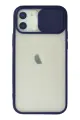 Newface Apple iPhone 12 Kılıf Palm Buzlu Kamera Sürgülü Silikon - Lacivert