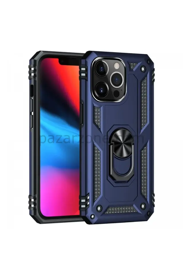 Newface Apple iPhone 14 Pro Kılıf Sofya Yüzüklü Silikon Kapak - Lacivert