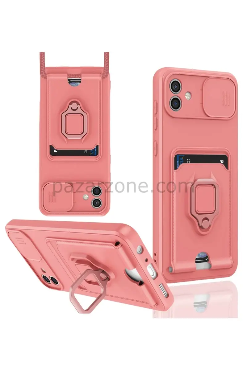 Newface Samsung Galaxy A06 Kılıf Zuma Kartvizitli Yüzüklü Silikon - Pembe