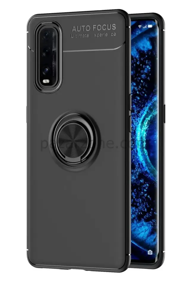 Newface Oppo Find X2 Kılıf Range Yüzüklü Silikon - Siyah